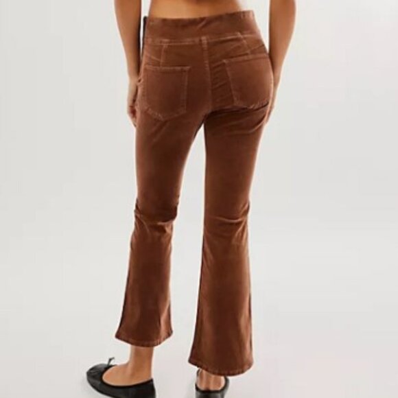 Free People Velvet Crop Slim Flare Pants Brown Size Small Holiday Party Pant - Picture 3 of 16